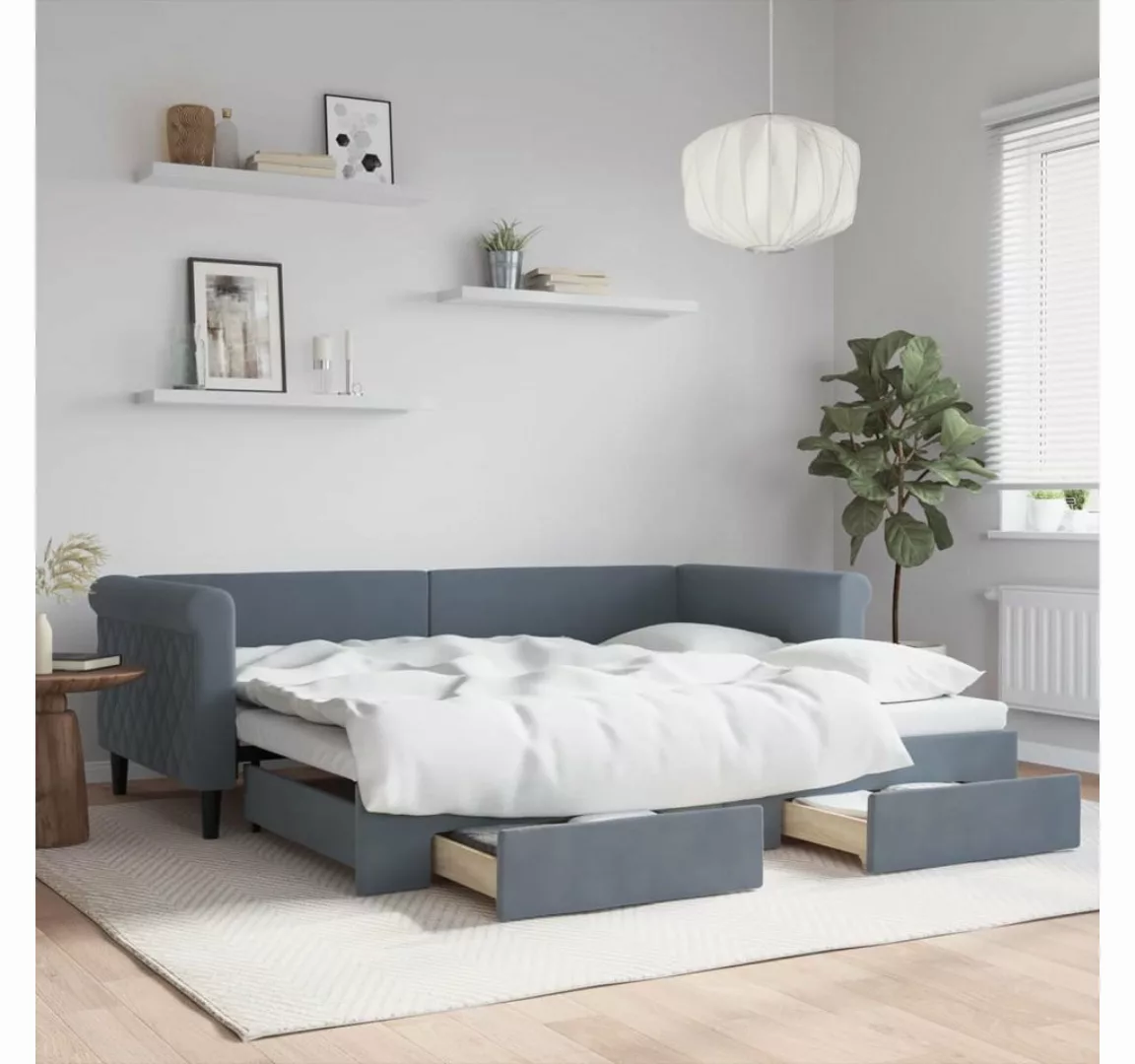 vidaXL Bett, Tagesbett Ausziehbar mit Schubladen Dunkelgrau 90x200 cm Samt günstig online kaufen