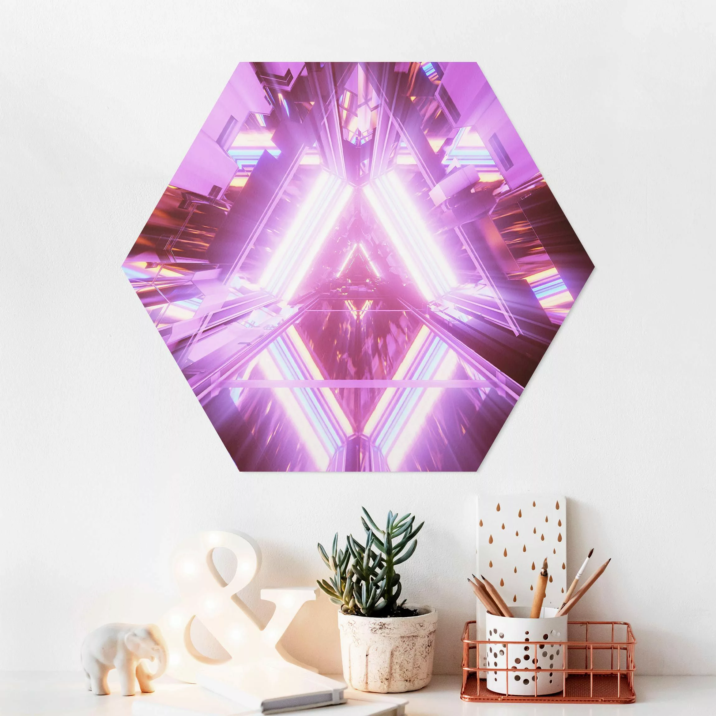 Hexagon-Forexbild Neonlichter im Dreieck günstig online kaufen
