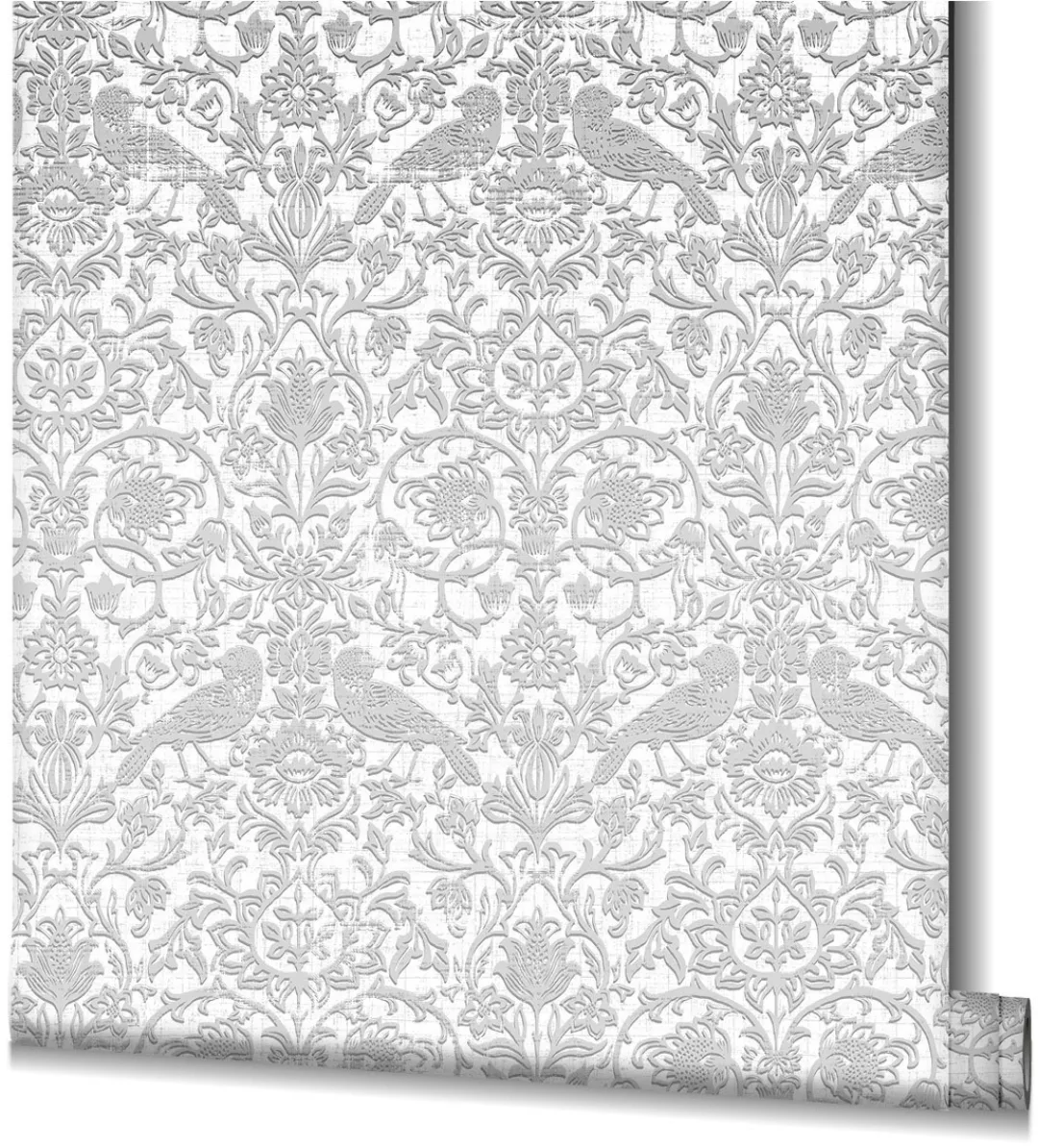 Marburg Vliestapete Blätter und Vögel Floral Modern 10,05 m x 0,53 m Grau günstig online kaufen