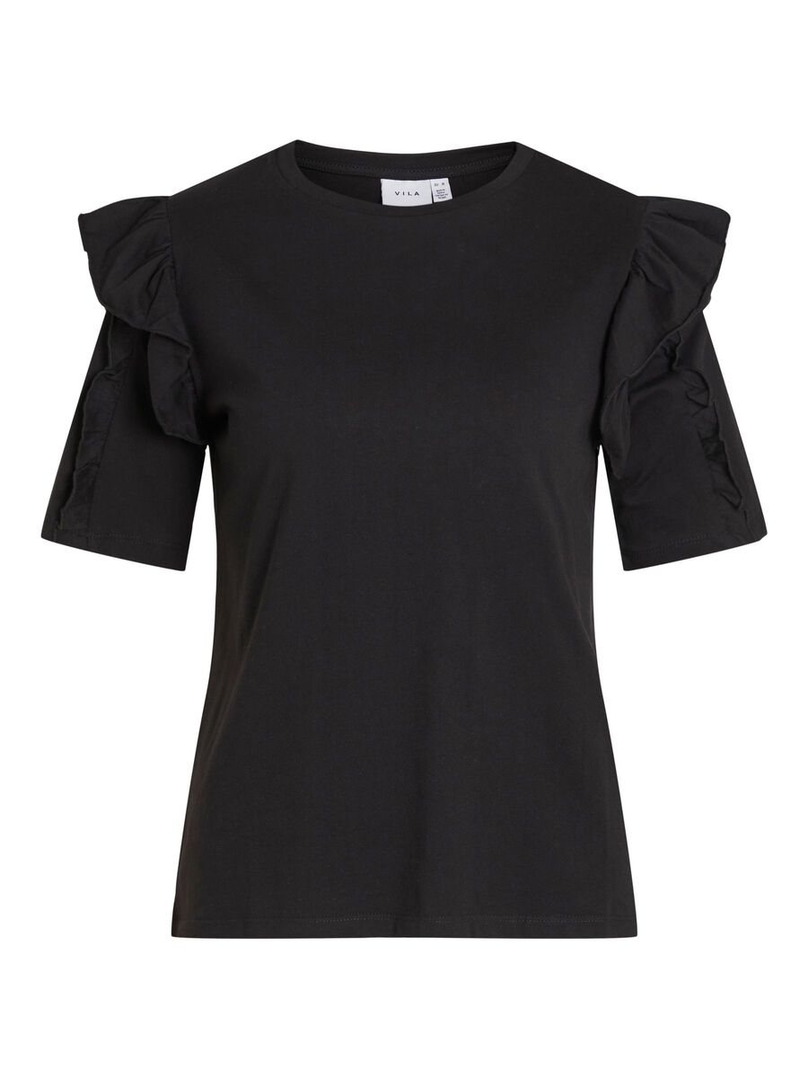 VILA Rüschen- T-shirt Damen Schwarz günstig online kaufen