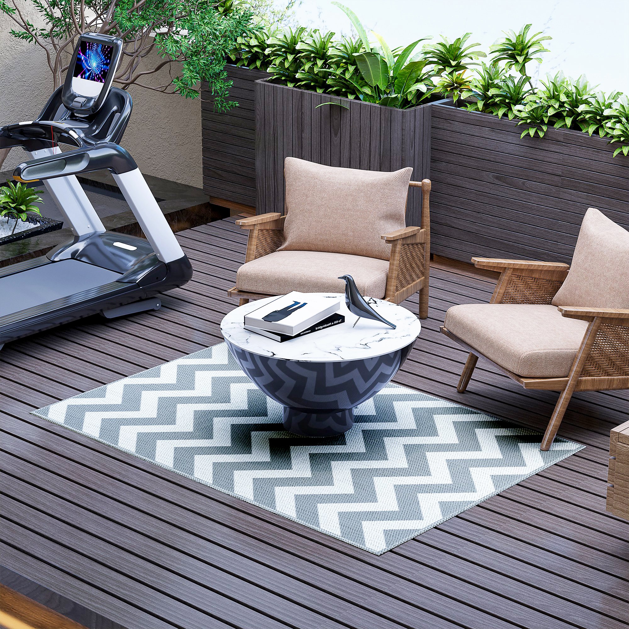 Outsunny Outdoorteppich wasserdichter Kunststoffteppich, für Terrasse, günstig online kaufen