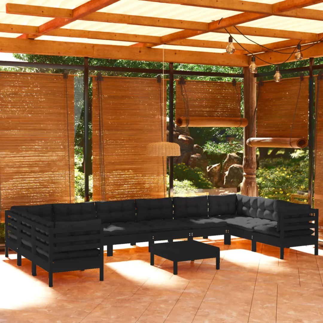 11-tlg. Garten-lounge-set Mit Kissen Schwarz Kiefernholz günstig online kaufen