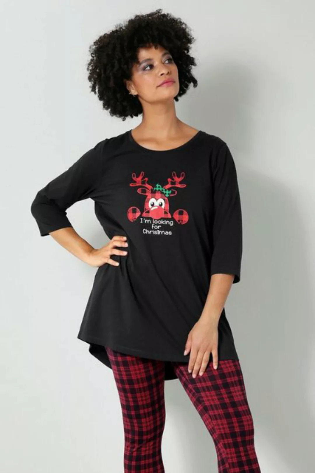 Janet & Joyce Rundhalsshirt T-Shirt A-Line XMAS-Print Rundhals 3/4-Ärmel günstig online kaufen