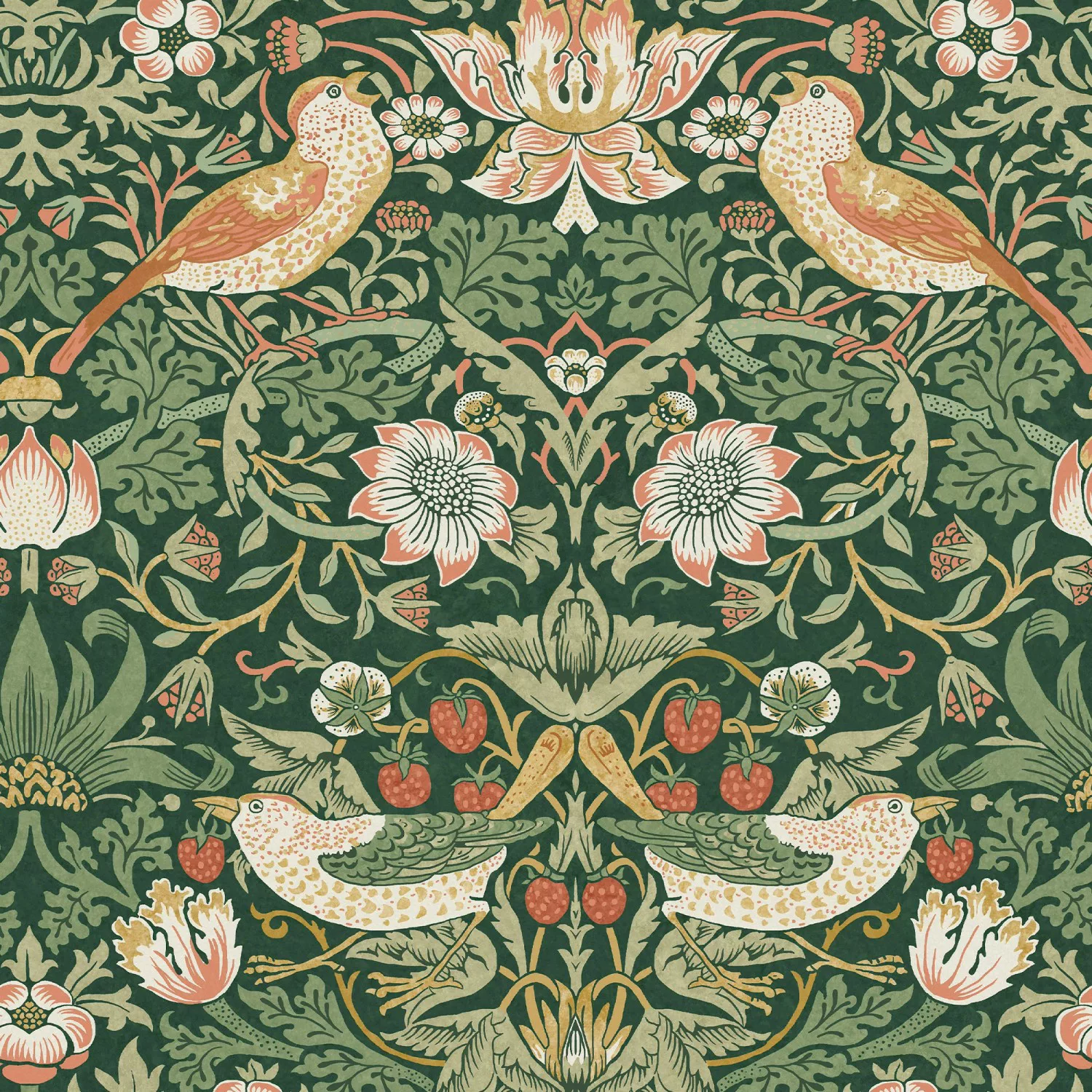 William Morris at Home Vliestapete Strawberry Thief 10 m x 52 cm Grün FSC® günstig online kaufen