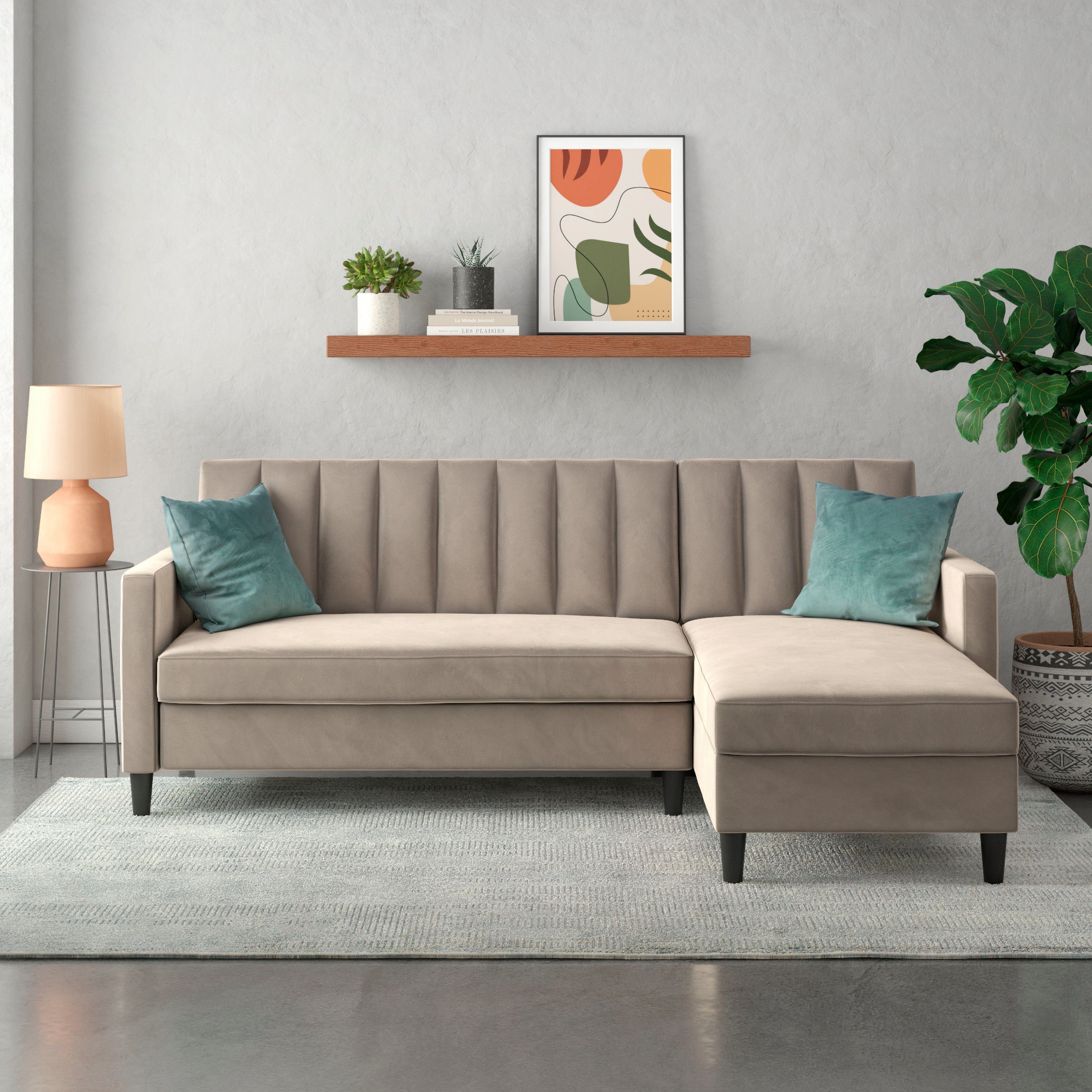 Dorel Home Ecksofa mit Schlafffunktion, Recamiere mit Stauraum beidseitig m günstig online kaufen