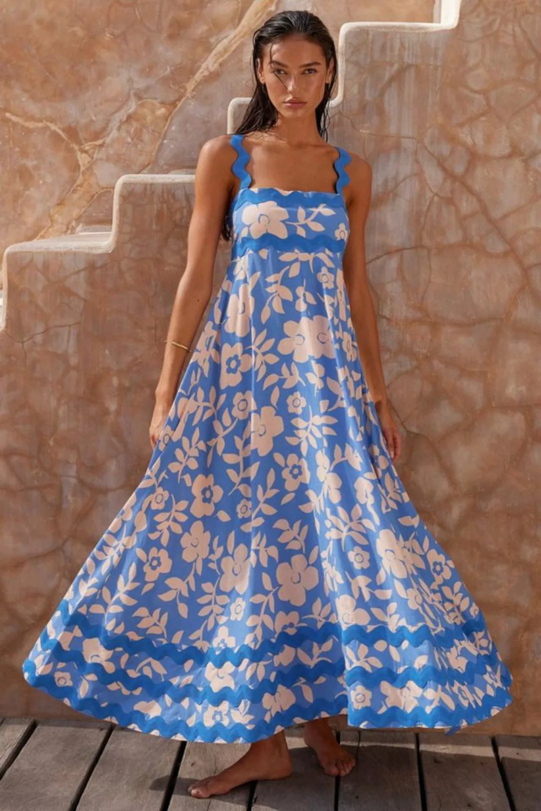 saburona Dirndl Langes A-Linien-Kleid mit eckigem Ausschnitt und Hosenträge günstig online kaufen