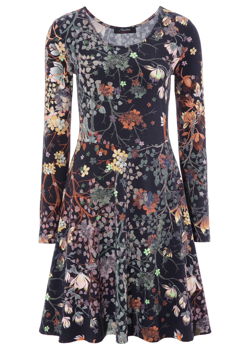 Aniston CASUAL Jerseykleid mit Blumendruck oder in uni Schwarz günstig online kaufen