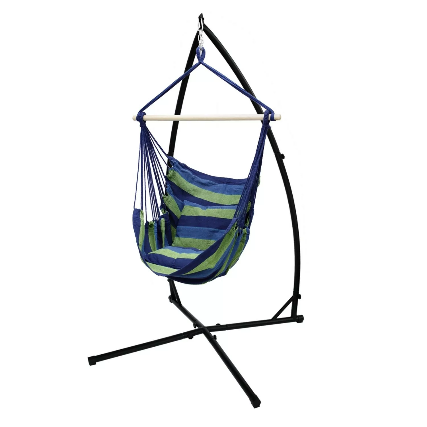 ECD Germany Hängesessel aus Baumwolle Blau/Grün mit Gestell Schwarz 208 cm günstig online kaufen