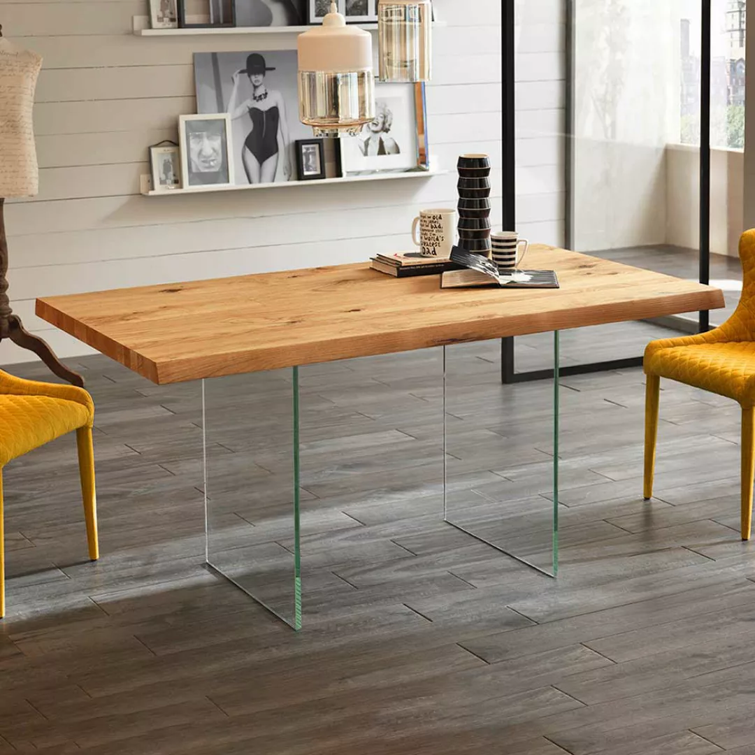 Tisch mit Glaswangen Baumkante günstig online kaufen
