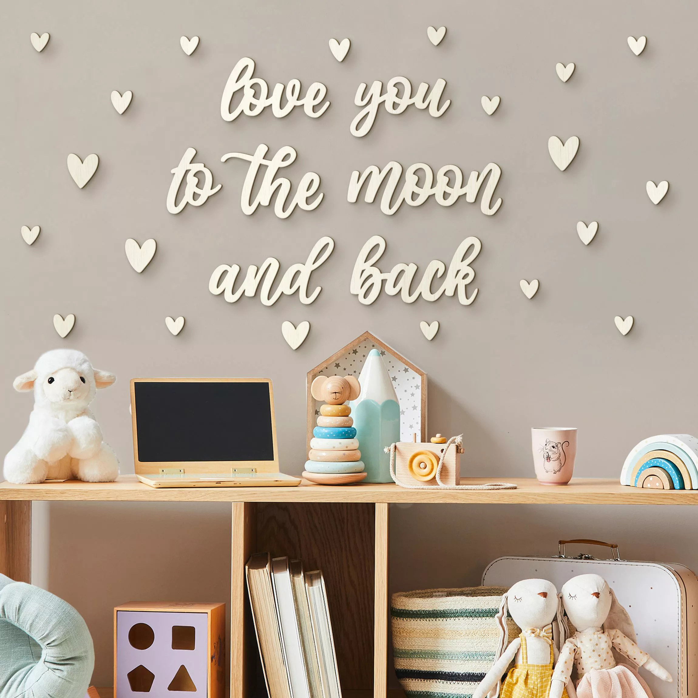 Wanddeko Holz 3D-Schriftzug Love you to the moon - Herzen günstig online kaufen