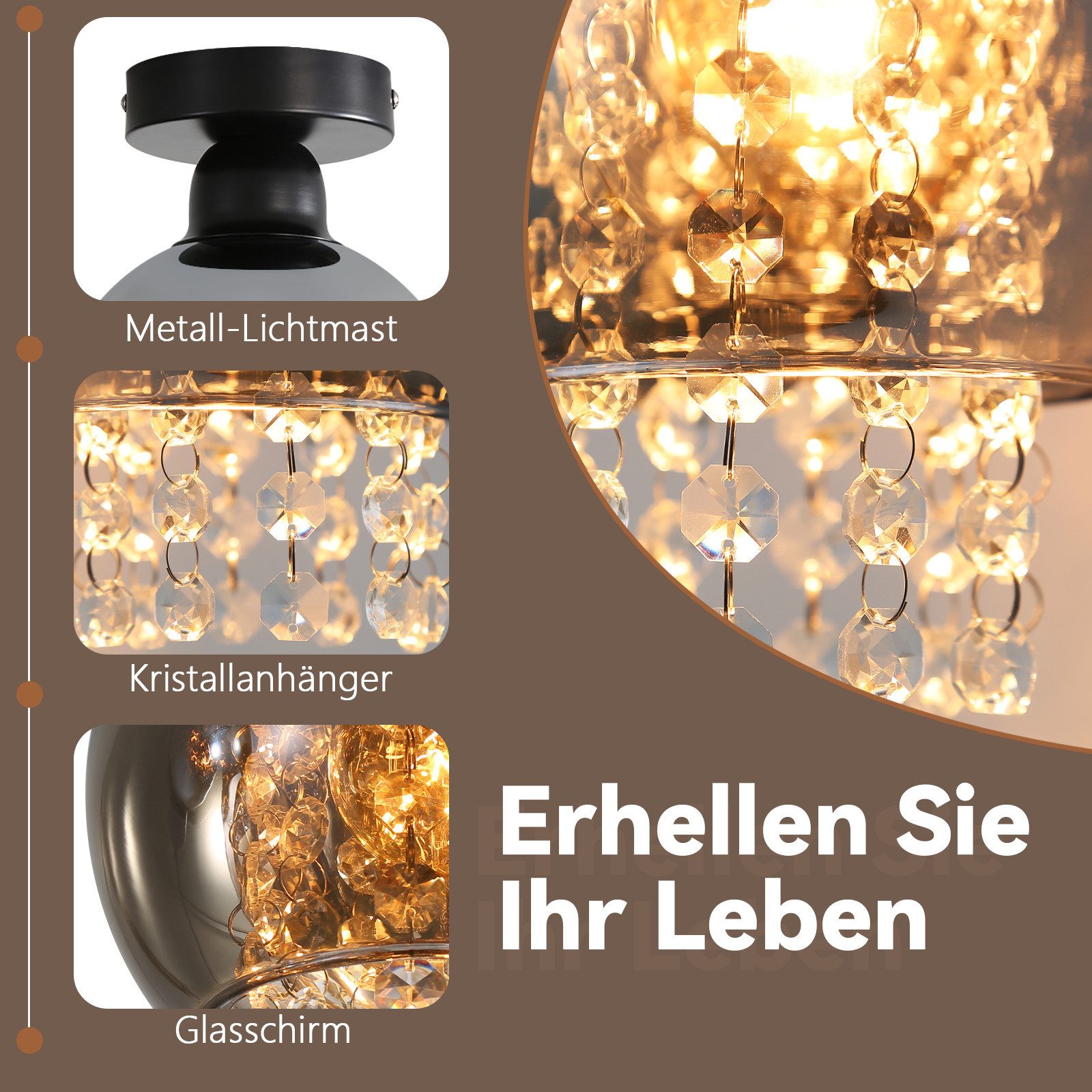 ZMH Deckenleuchte Whonzimmer 1/3 Flammig Rauchgrau günstig online kaufen