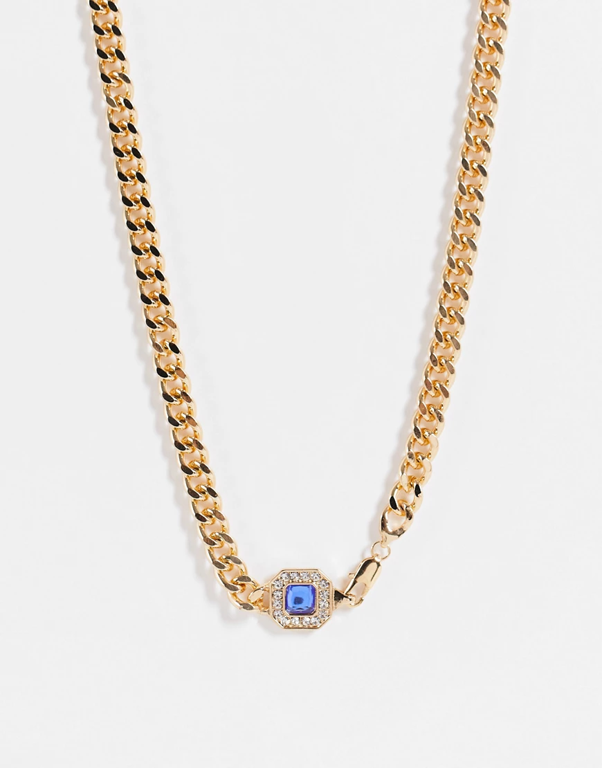 WFTW – Goldfarbene Halskette mit blauem Stein und Faltschließe günstig online kaufen