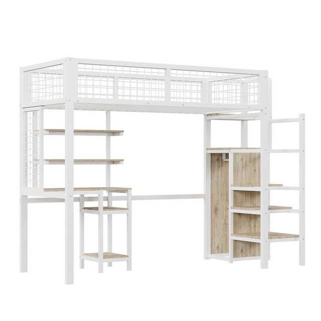 Odikalo Kinderbett Hochbett 90/140x200 Leiter Eisenrahmen Kleiderschrank Co günstig online kaufen