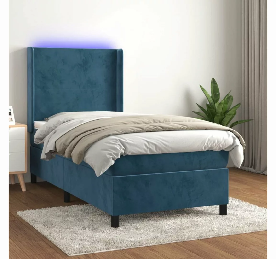 vidaXL Boxspringbett Boxspringbett mit Matratze LED Dunkelblau 90x190 cm Sa günstig online kaufen