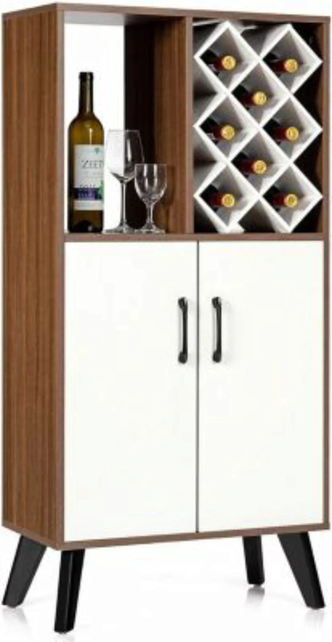 COSTWAY® Küchenschrank mit Weinregal braun/weiß günstig online kaufen
