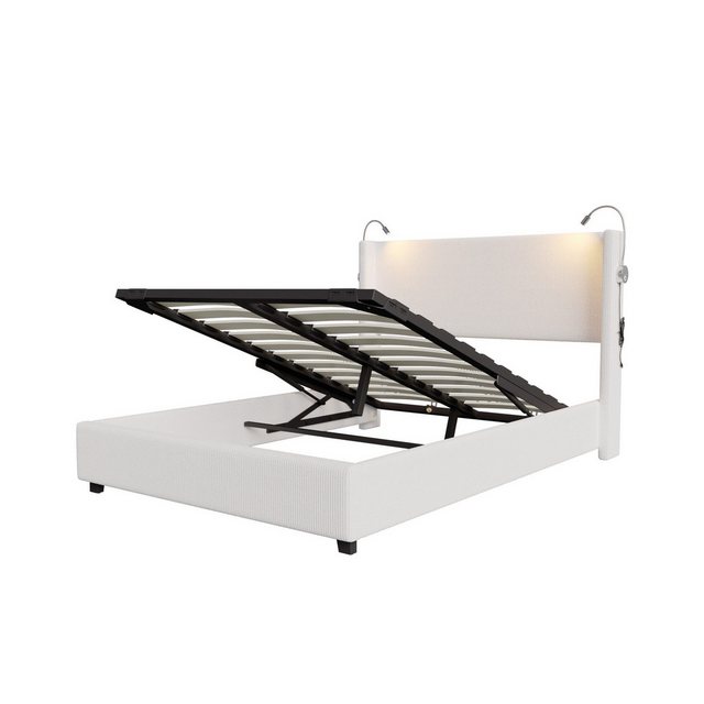 FUROKOY Polsterbett 140x200cm, Hydraulisch Doppelbett mit Leselicht und USB günstig online kaufen