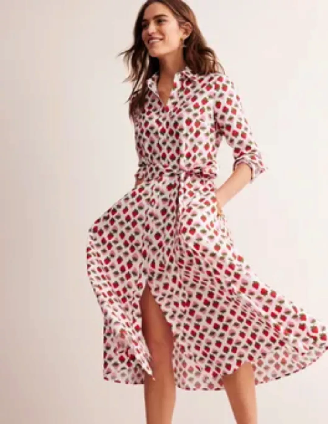 Amy Midi-Hemdblusenkleid aus Baumwolle Damen Boden, Naturweiß, Erdbeere günstig online kaufen