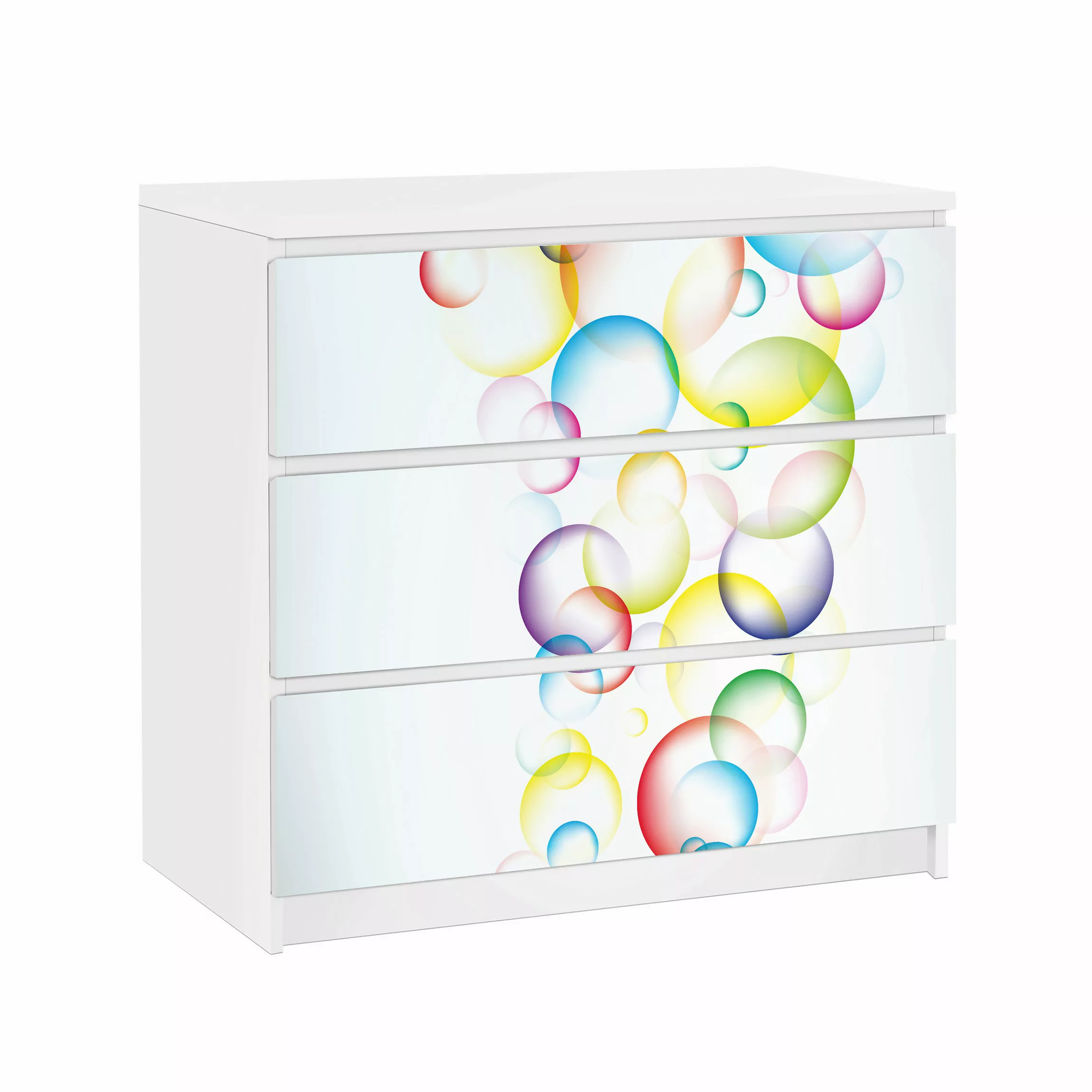 Möbelfolie für IKEA Malm Kommode 3 Schubladen Rainbow Bubbles günstig online kaufen