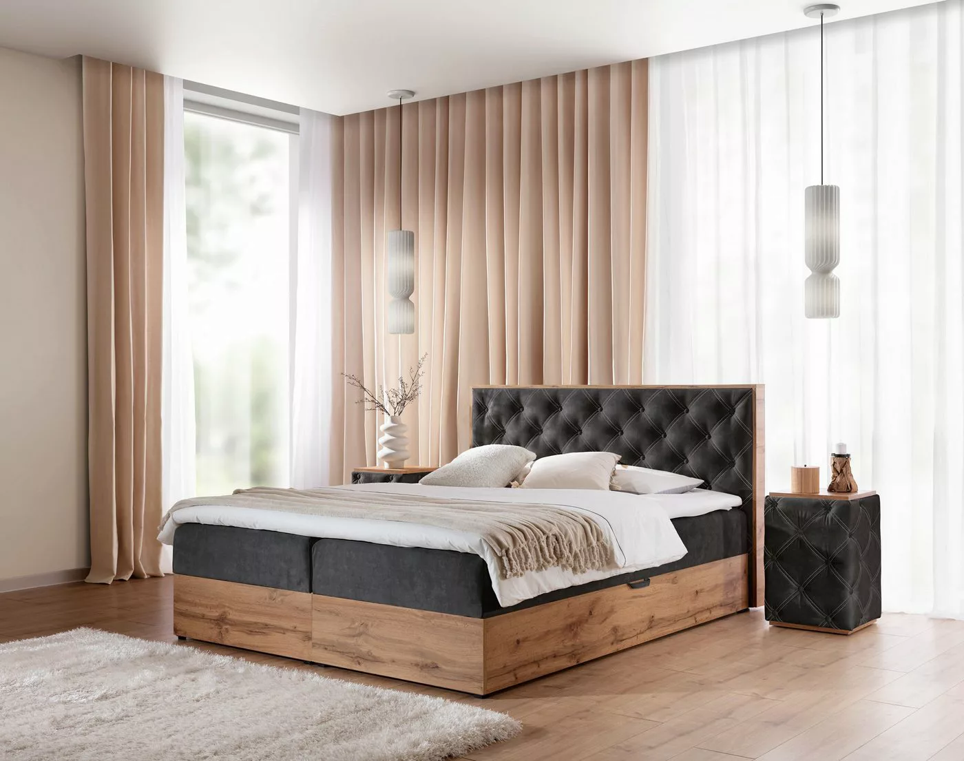 yourhouse24 Boxspringbett WOOD X Hotelbett Mit Zwei Bettkasten Kontinentale günstig online kaufen