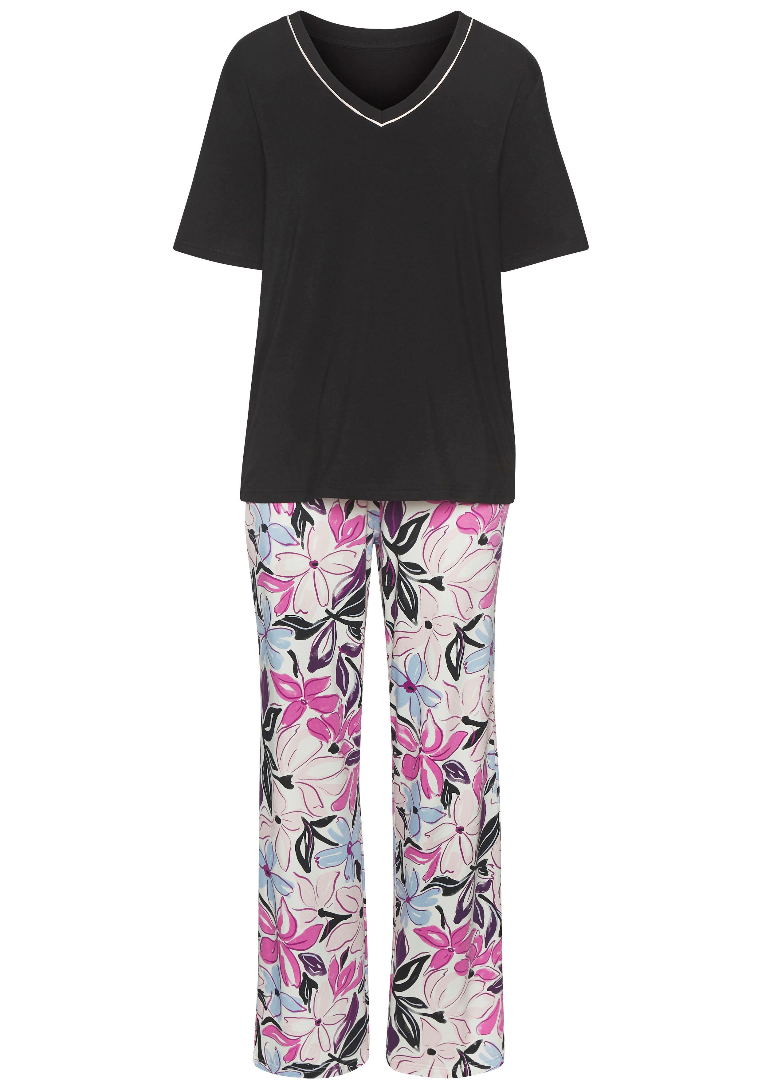 LASCANA Pyjama, (2 tlg.), mit schönem Alloverdruck günstig online kaufen