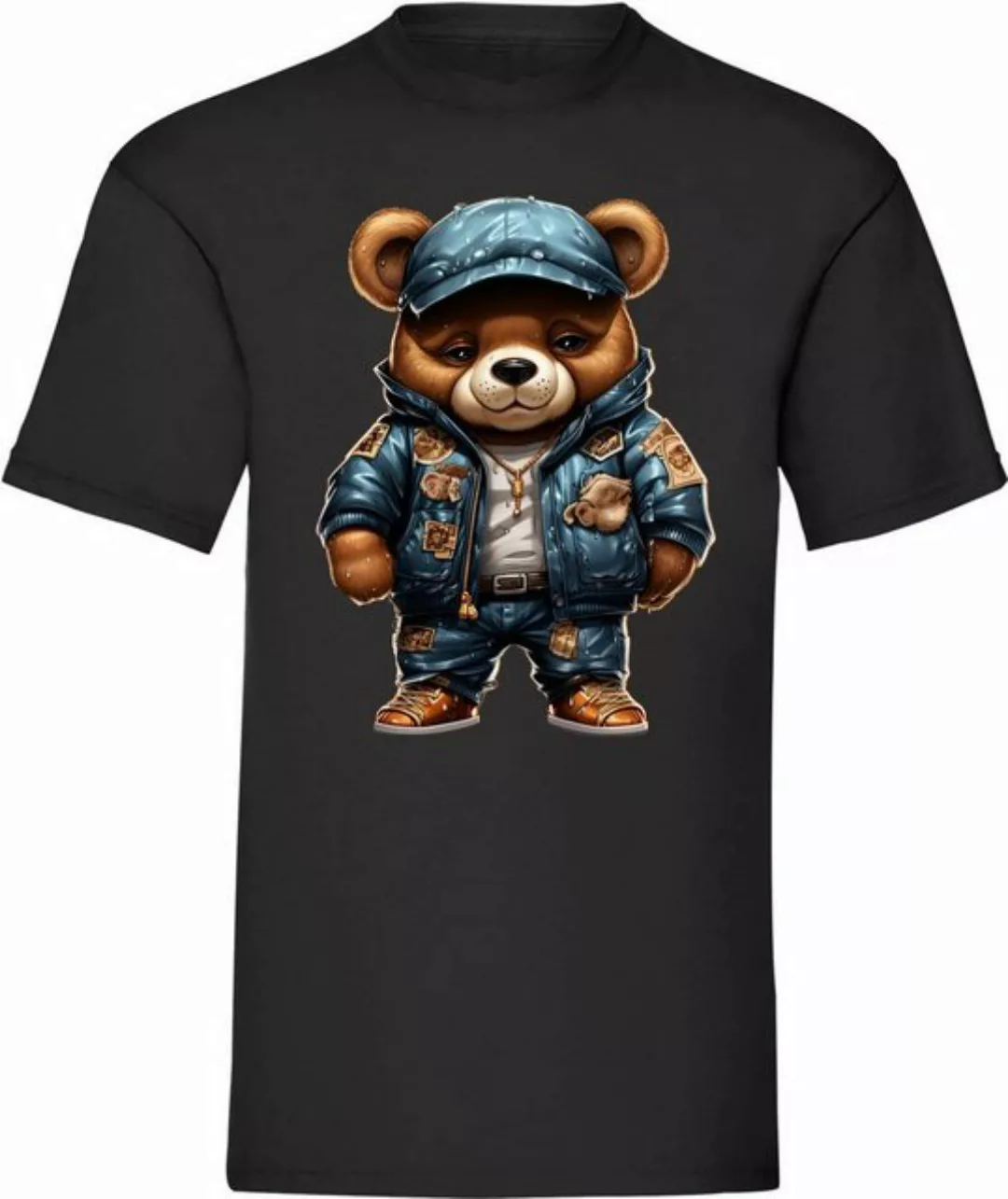 Banco T-Shirt Herren T-Shirt Gangster Bär mit blauer Jacke und Kappe 100% B günstig online kaufen