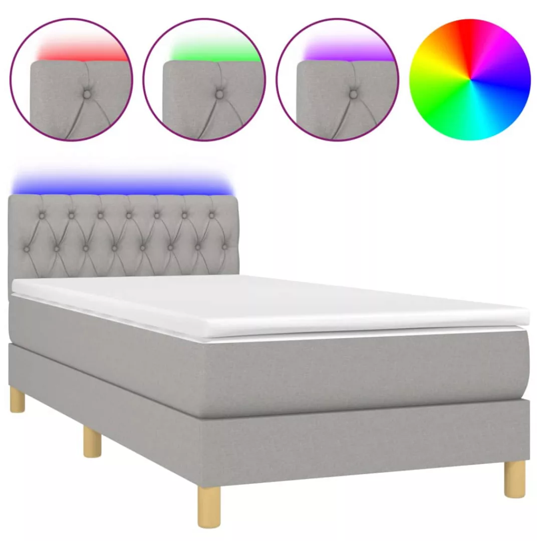 Vidaxl Boxspringbett Mit Matratze & Led Hellgrau 100x200 Cm Stoff günstig online kaufen
