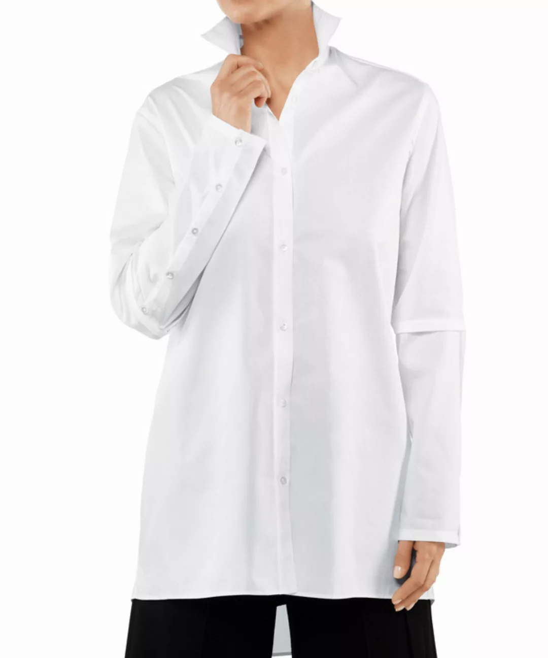 FALKE Damen Bluse Stehkragen, 34, Weiß, Uni, Baumwolle, 66035-200008 günstig online kaufen