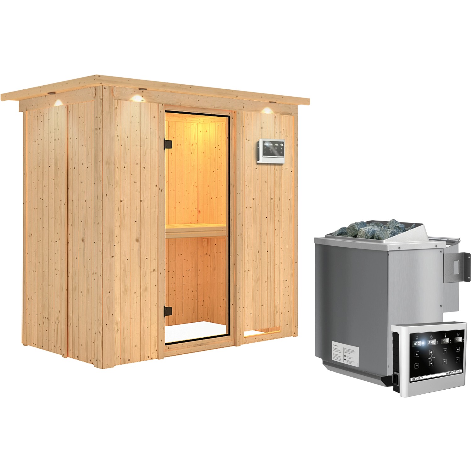 Karibu Sauna Vera, Biokombi-Ofen, externe Steuerung Easy, Glastür, LED-Dach günstig online kaufen