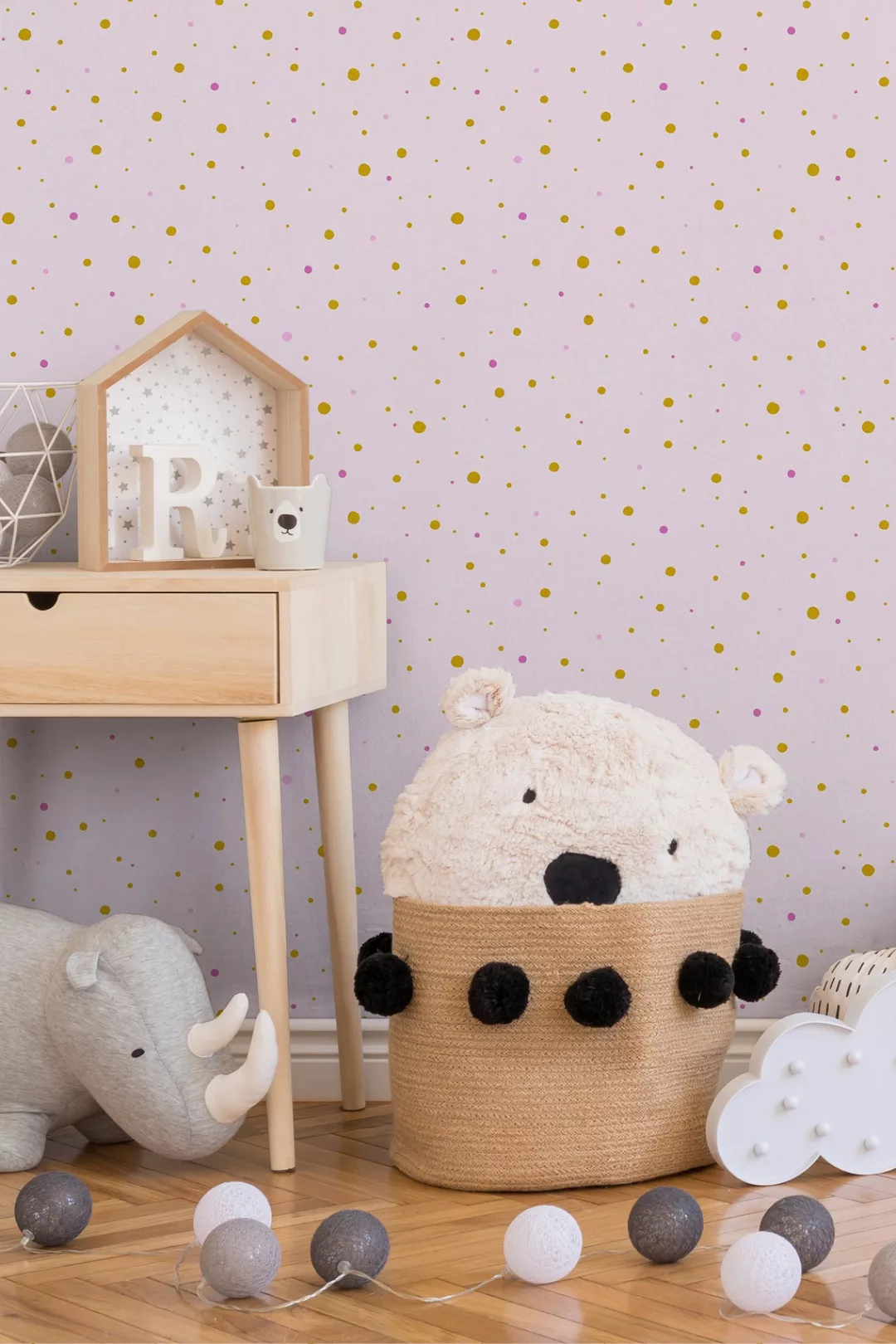 Bricoflor Tapete mit Punkten in Rosa Kinderzimmer Tapete mit Muster in Senf günstig online kaufen