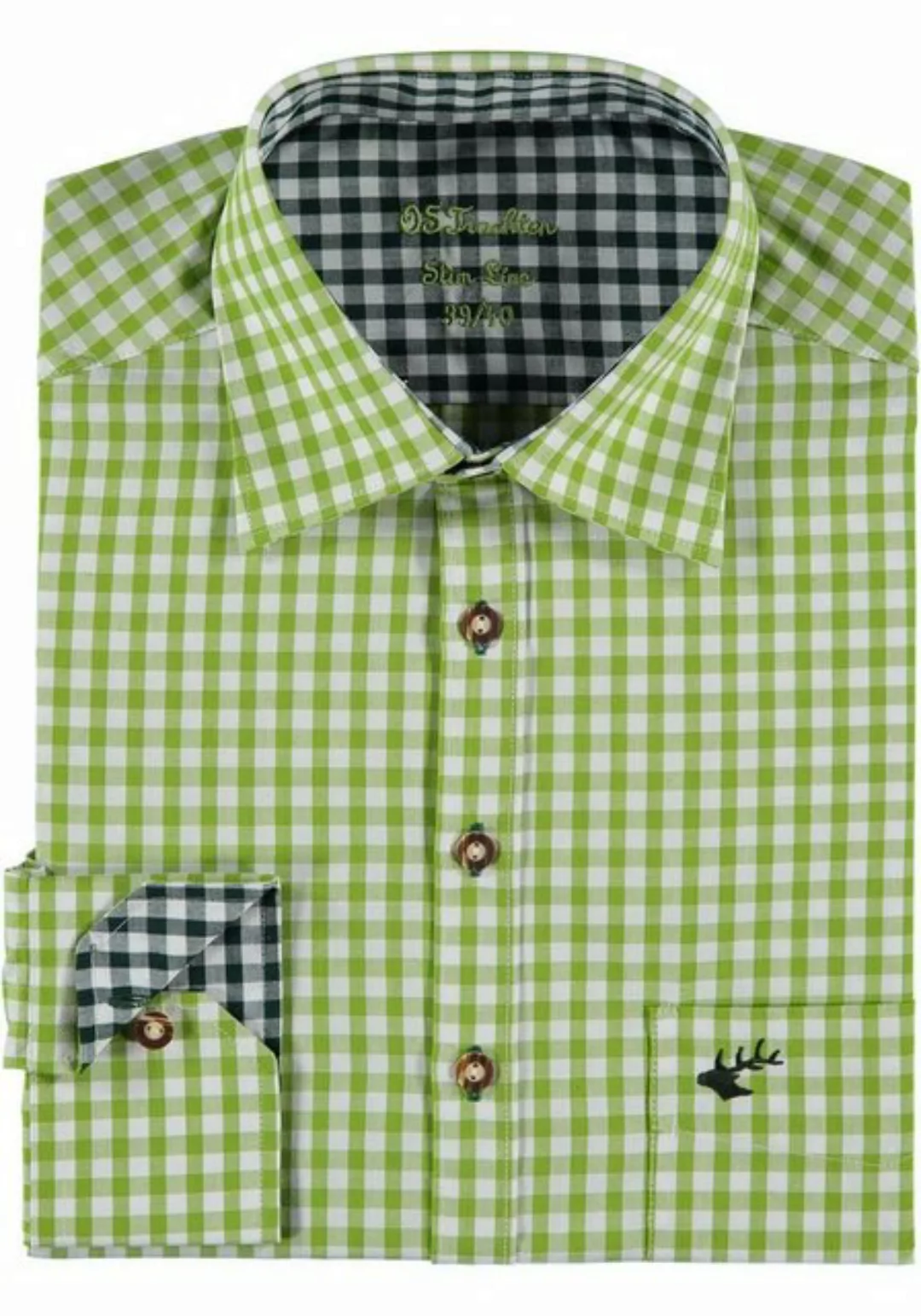 OS-Trachten Trachtenhemd Pasevu Langarmhemd mit Hirsch-Stickerei auf der Br günstig online kaufen