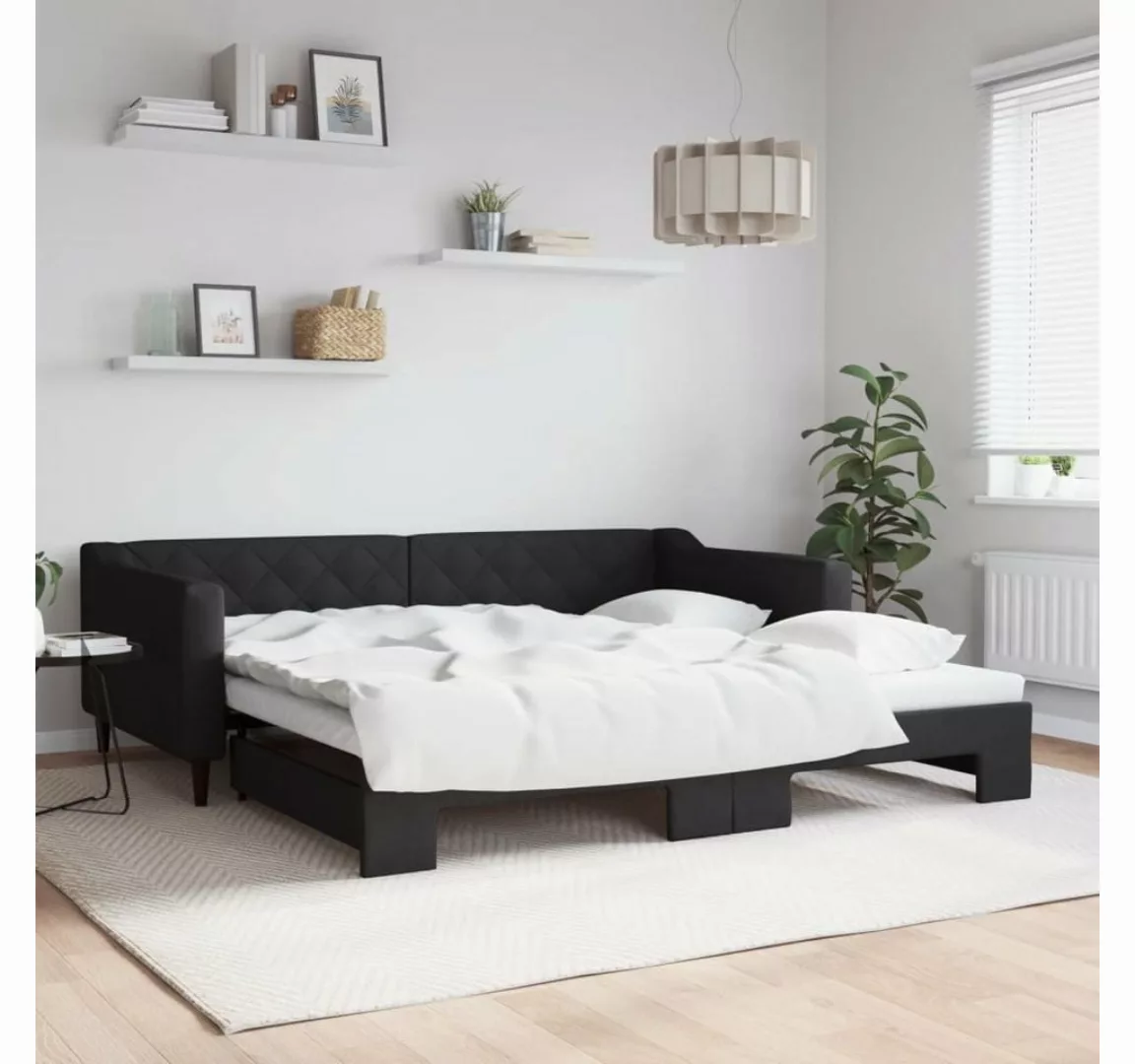 vidaXL Gästebett Gästebett Tagesbett Ausziehbar Schwarz 100x200 cm Stoff Be günstig online kaufen