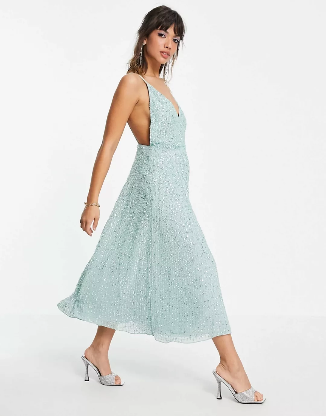 ASOS EDITION – Verziertes Camisole-Midikleid-Blau günstig online kaufen