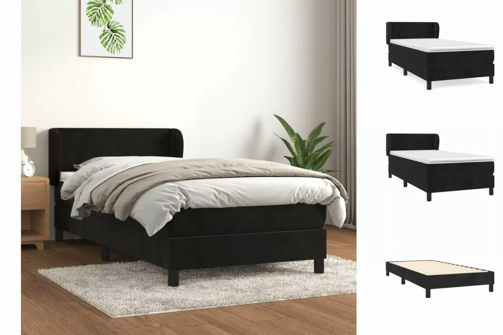 vidaXL Boxspringbett Boxspringbett mit Matratze Schwarz 100x200 cm Samt Bet günstig online kaufen