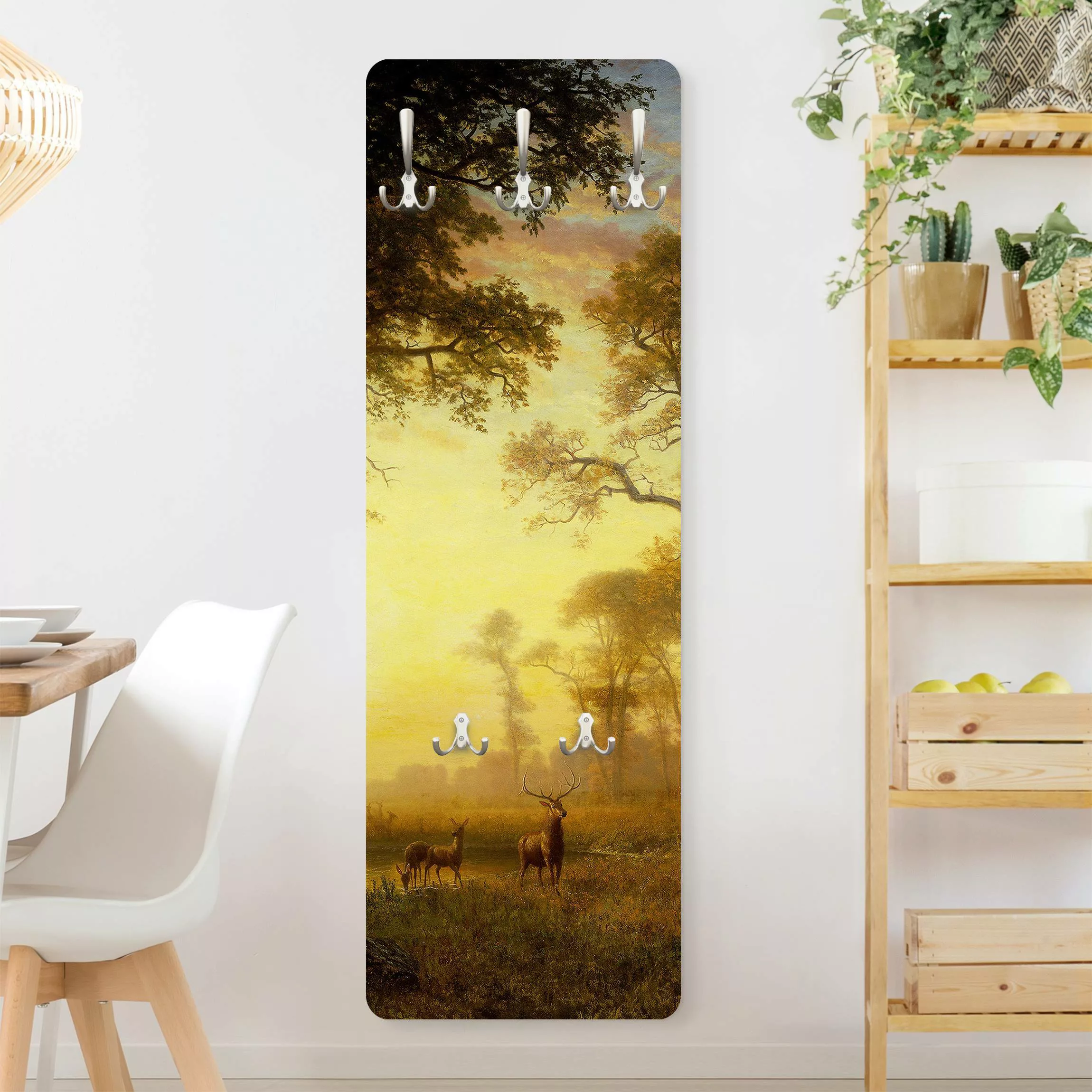 Wandgarderobe Holzpaneel Kunstdruck Albert Bierstadt - Sonnenbeschienene Li günstig online kaufen