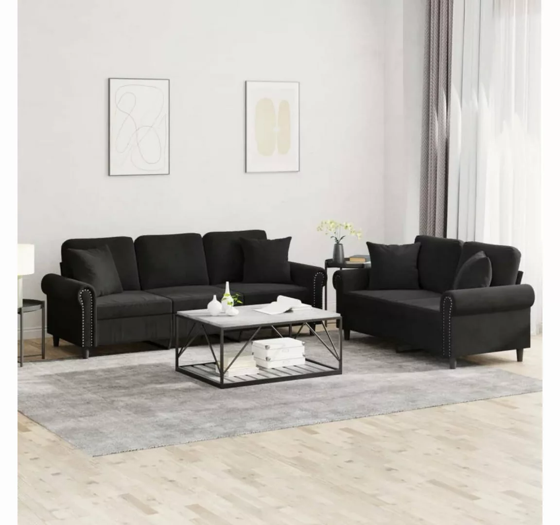 vidaXL Sofa Sofagarnitur Set mit Kissen Samt, 2-tlg., Schwarz günstig online kaufen