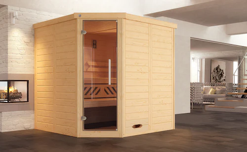 weka Sauna »Design-Sauna KEMI Eck 1«, naturbelassenes Fichtenholz, moderne günstig online kaufen