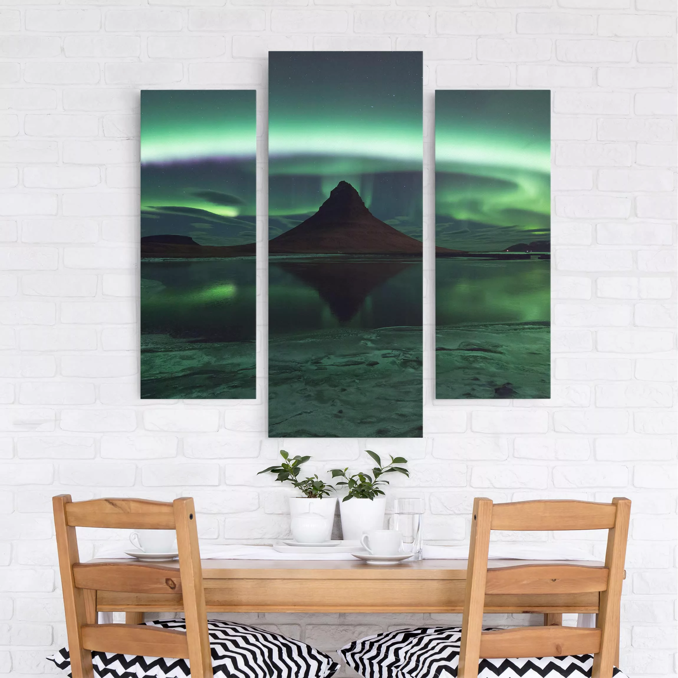 3-teiliges Leinwandbild Natur & Landschaft - Querformat Polarlicht in Islan günstig online kaufen
