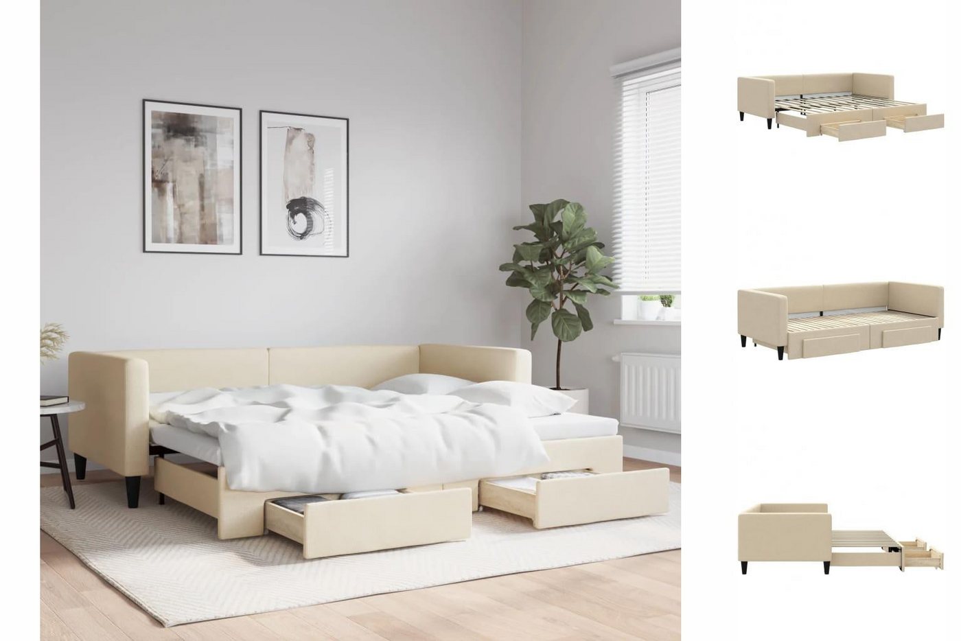 vidaXL Gästebett Gästebett Tagesbett Ausziehbar mit Schubladen Creme 90x200 günstig online kaufen