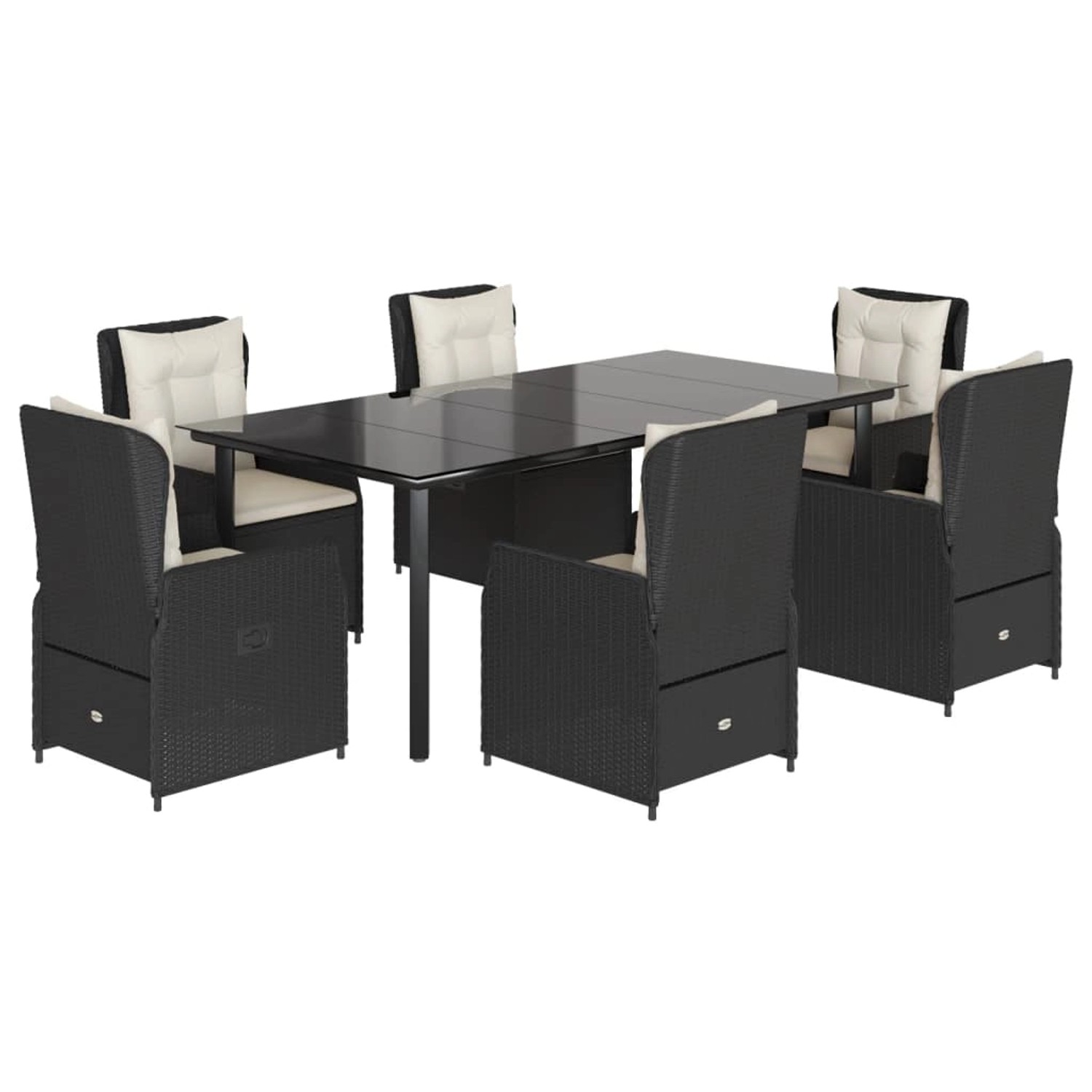 vidaXL 7-Tlg Garten-Essgruppe mit Kissen Schwarz Poly Rattan 3262838 günstig online kaufen