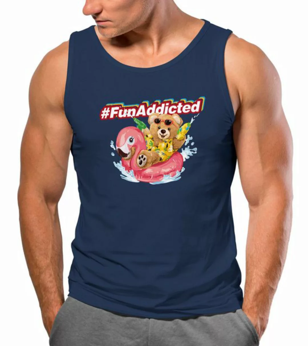 Neverless Tanktop Herren Tank-Top Teddy Schriftzug Fun Addicted Sommer Spaß günstig online kaufen