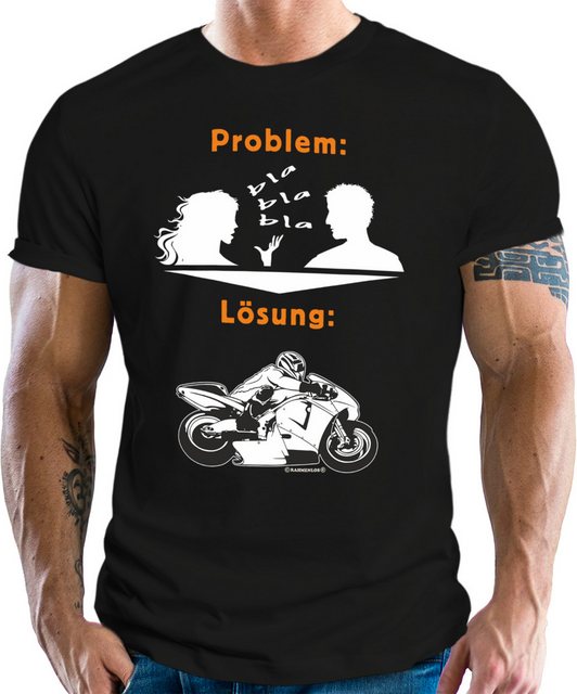 RAHMENLOS® T-Shirt für Biker und Motorrad Fans: Problem Lösung Biken günstig online kaufen