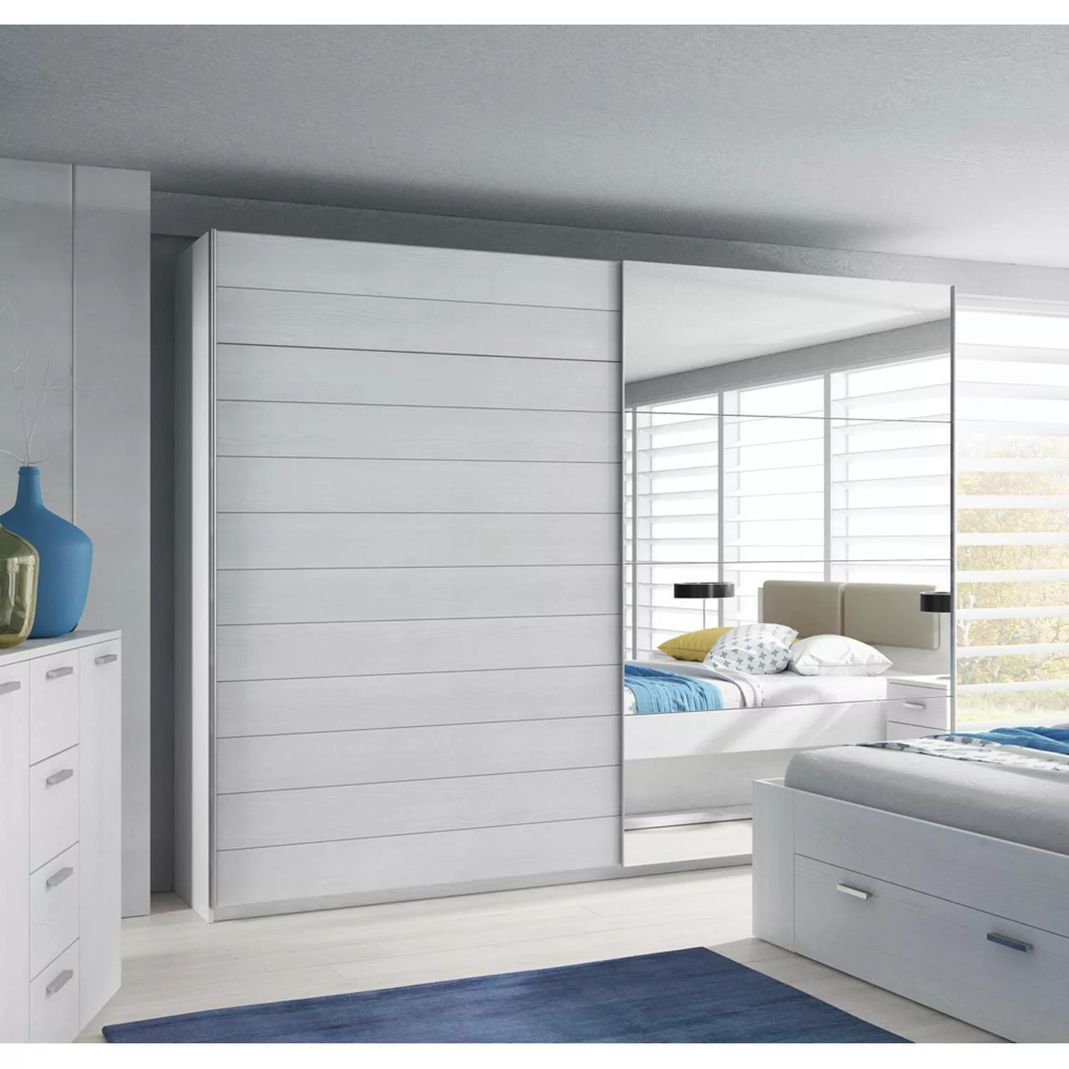 Schwebetürenschrank Schlafzimmer 270 cm Breite GRAZ-83 in Abisko Eiche Nb. günstig online kaufen