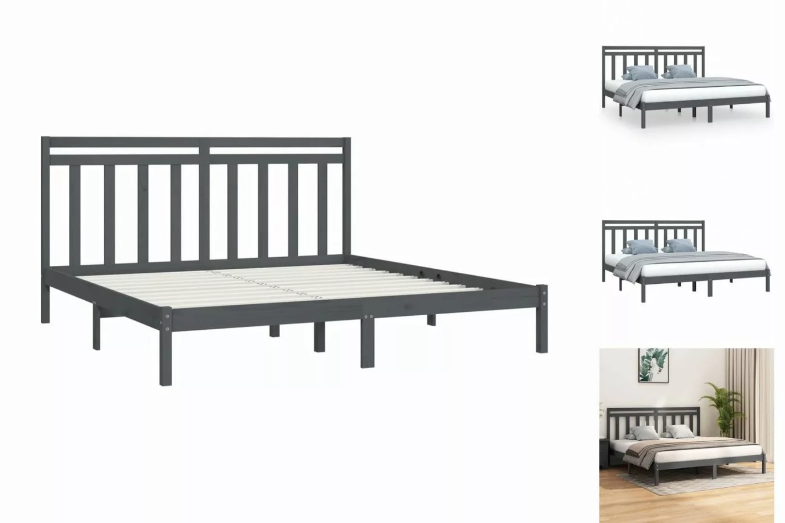 vidaXL Bettgestell Massivholzbett Grau 200x200 cm Bett Bettgestell Doppelbe günstig online kaufen