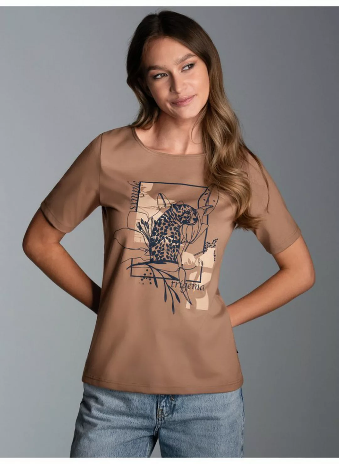 Trigema T-Shirt TRIGEMA T-Shirt mit floralem Leo-Print (1-tlg) günstig online kaufen