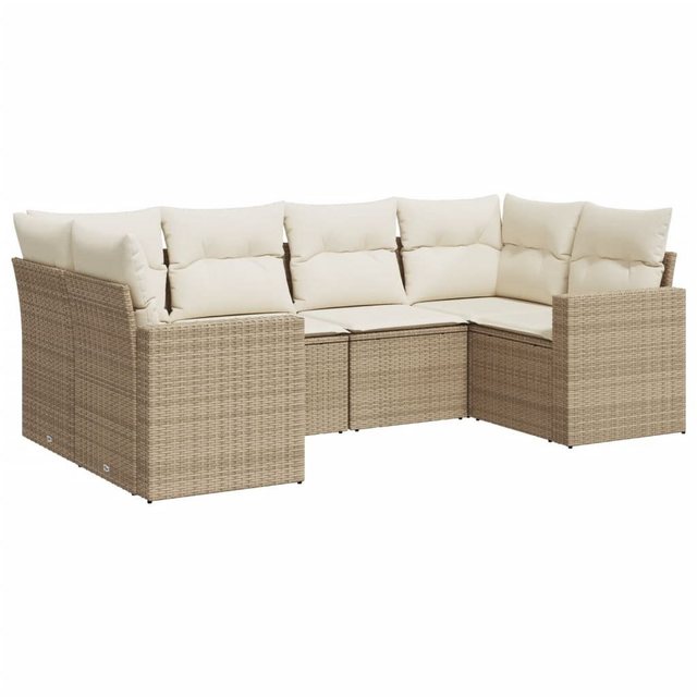 vidaXL Sofaelement 6-tlg. Garten-Sofagarnitur mit Kissen Beige Poly Rattan günstig online kaufen