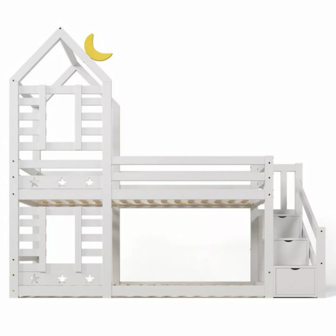 MODFU Etagenbett Etagenbett (Hausbett mit Stauraum unter der Treppe 90x200c günstig online kaufen