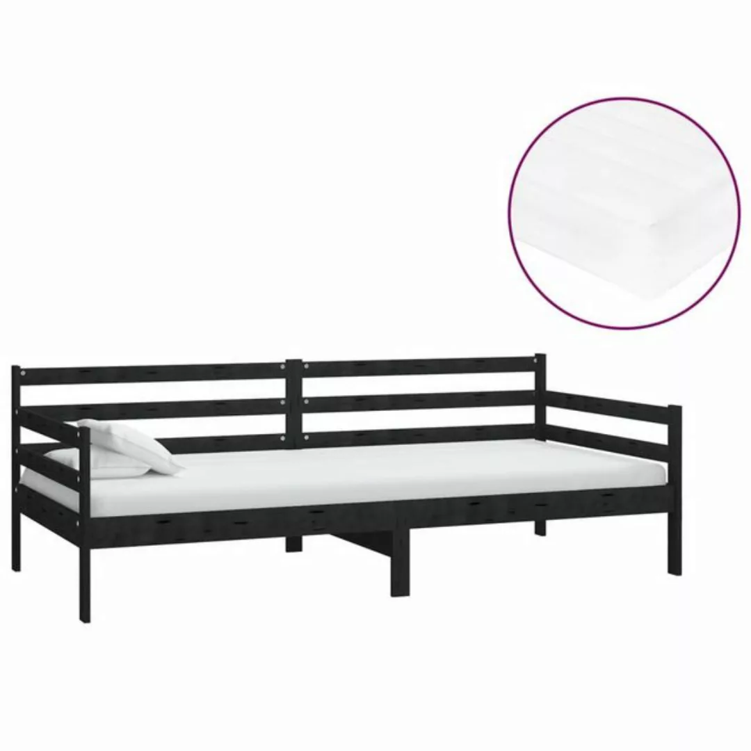 furnicato Bett Tagesbett mit Matratze 90x200 cm Schwarz Kiefer Massivholz günstig online kaufen