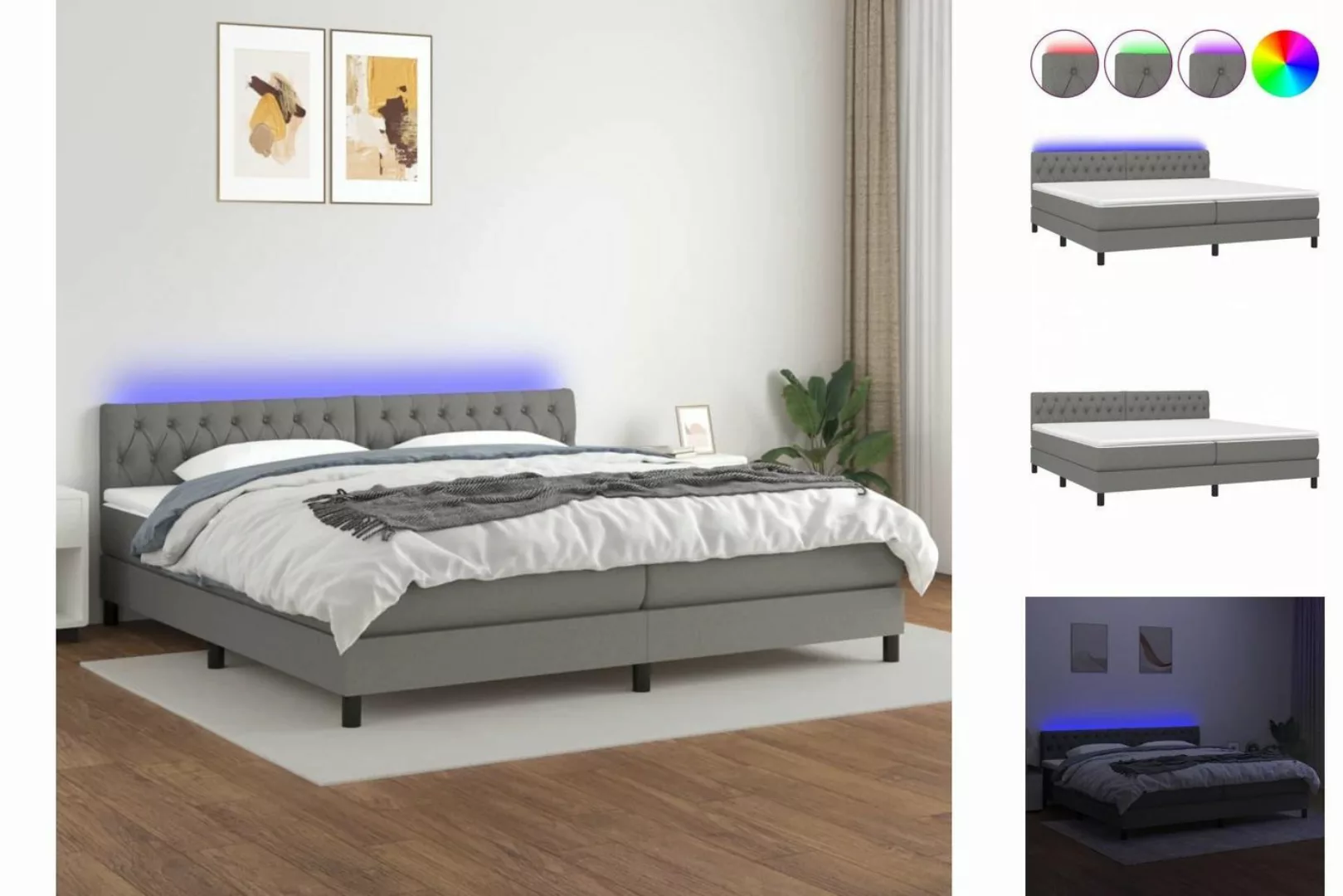 vidaXL Bettgestell Boxspringbett mit Matratze LED Dunkelgrau 200x200 cm Sto günstig online kaufen