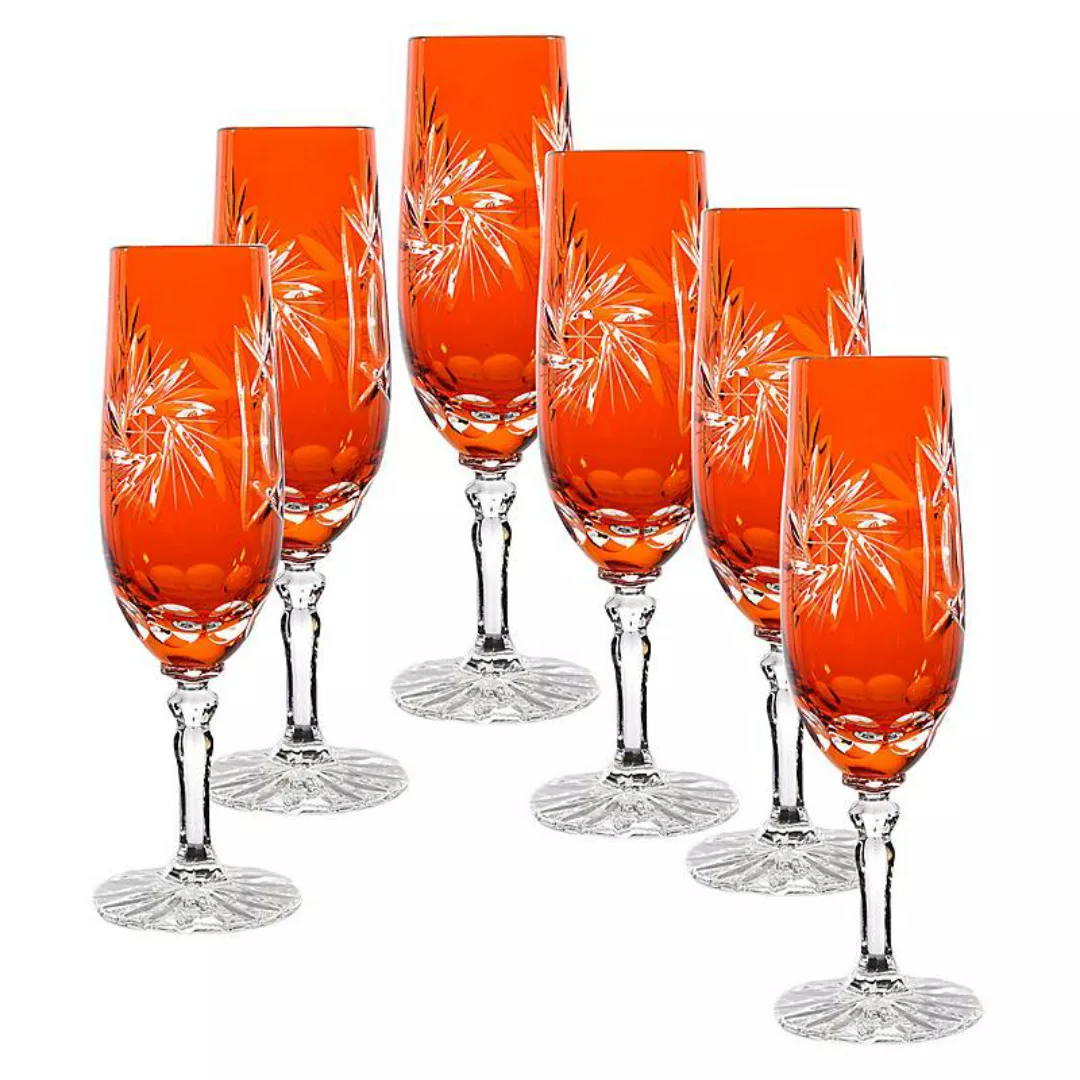 Sektflöte orange Schleuderstern 6er Set (180ml) günstig online kaufen