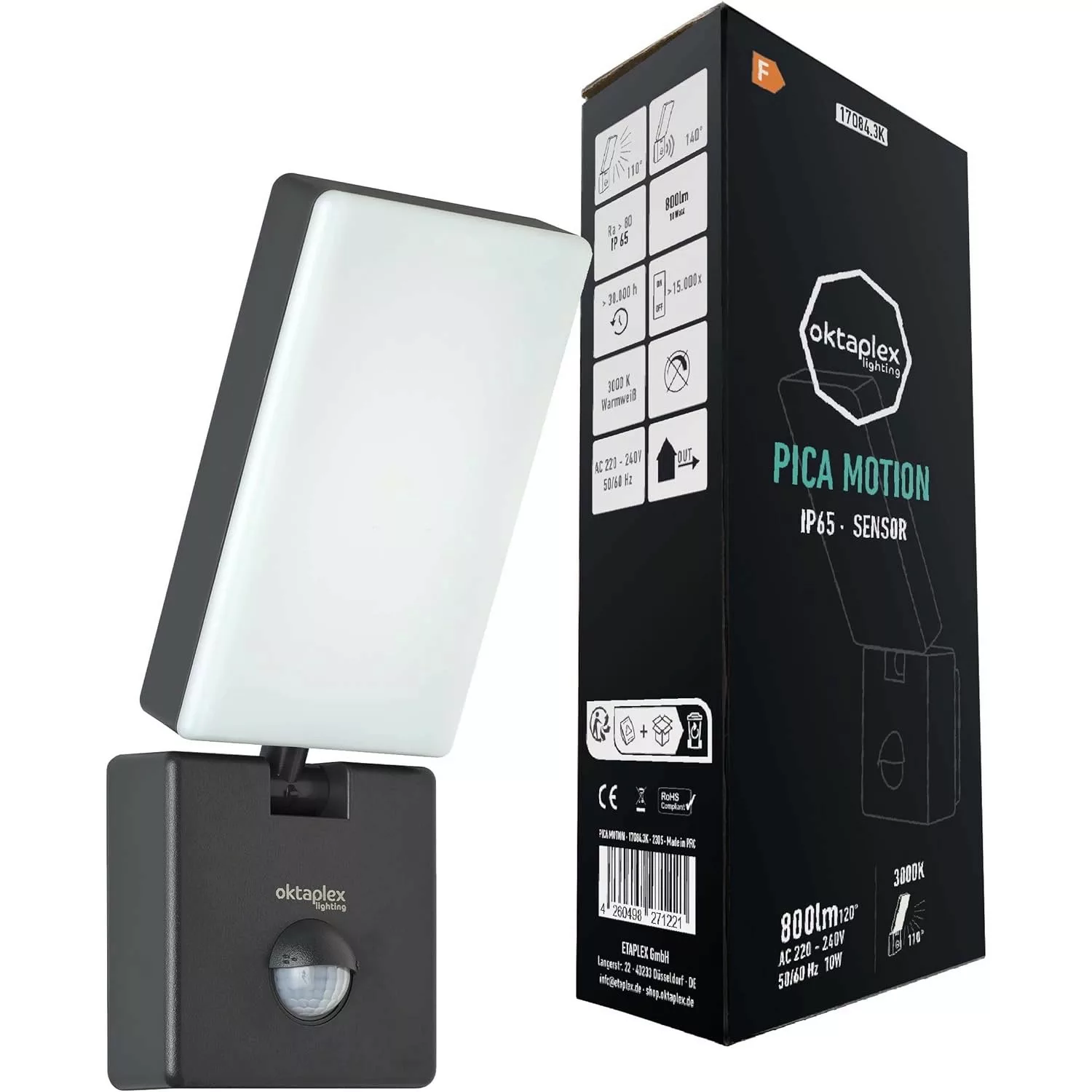 Oktaplex LED Außenwandlampe mit Bewegungsmelder Pica 10W 800lm 3000K Warmwe günstig online kaufen